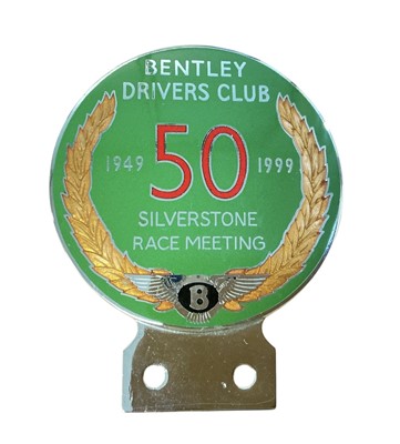 Lot 66 - Chromium and enamel Bentley Drivers Club Silverstone Race Meeting 50th Anniversary car badge, 1949-1999, stamped to reverse Gladman & Norman Ltd, Birmingham, with cardboard box