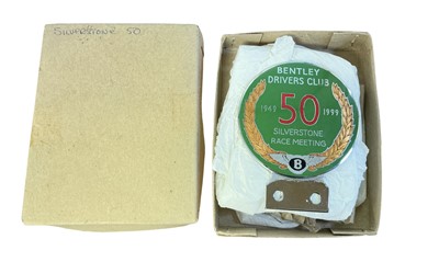 Lot 67 - Chromium and enamel Bentley Drivers Club Silverstone Race Meeting 50th Anniversary car badge, 1949 - 1999, stamped to reverse Gladman & Norman Ltd, Birmingham, with cardboard box