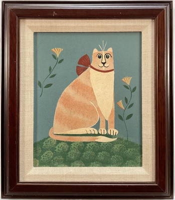 Lot 29 - Wendy Presseissen (American) oil on canvas - A cat posing, inscribed verso, 24 x 19cm, framed