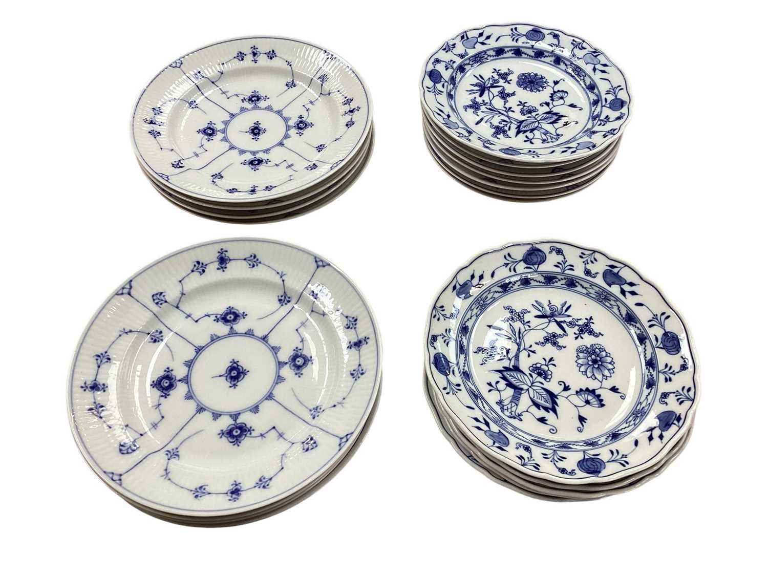 Lot 5119 - Eight late 19th century Royal Copenhagen blue fluted plates together with twelve other plates