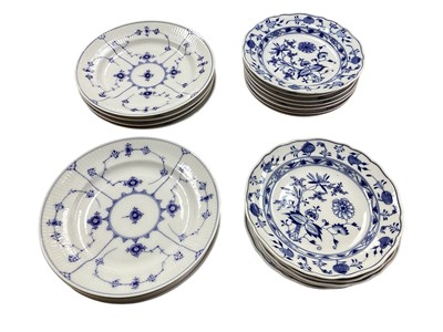 Lot 5119 - Eight late 19th century Royal Copenhagen blue fluted plates together with twelve other plates