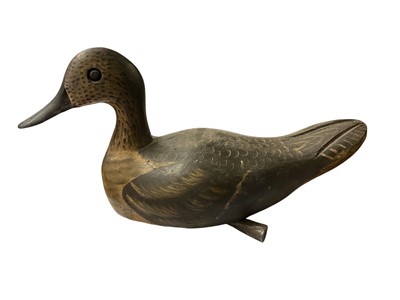 Lot 5037 - Vintage hand carved and painted decoy duck, with lead weight below for stability