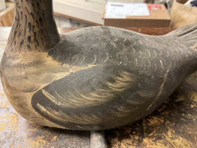 Lot 5037 - Vintage hand carved and painted decoy duck, with lead weight below for stability