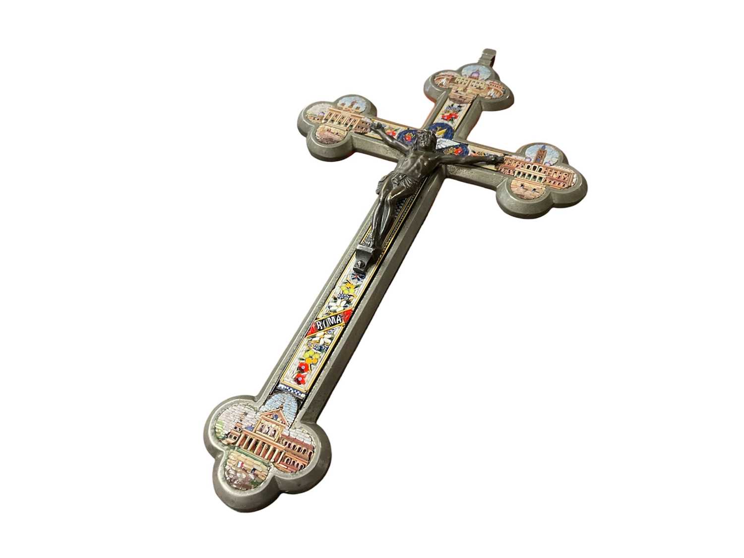 Lot 5134 - Italian micromosaic crucifix, 21cm high