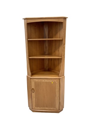 Lot 5327 - Ercol two height corner cupboard with open shelves above and cupboard below, 76cm wide, 179cm high