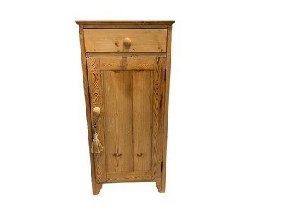 Lot 5334 - Pine cupboard with single drawer and door below, 43cm wide, 36.5cm deep, 92cm high