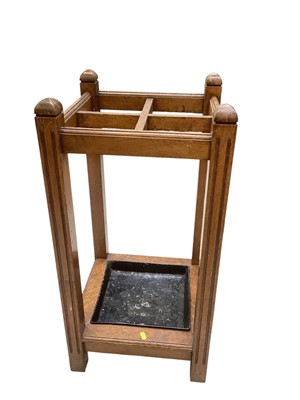 Lot 5338 - Edwardian oak stick stand, 39cm x 39cm x 78cm high, together with an oak occasional table (2)
