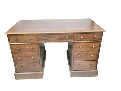 Lot 5341 - Victorian mahogany twin pedestal desk with inset leather lined top and nine drawers below, 137.5cm wide, 75cm deep, 82cm high