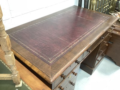 Lot 5341 - Victorian mahogany twin pedestal desk with inset leather lined top and nine drawers below, 137.5cm wide, 75cm deep, 82cm high