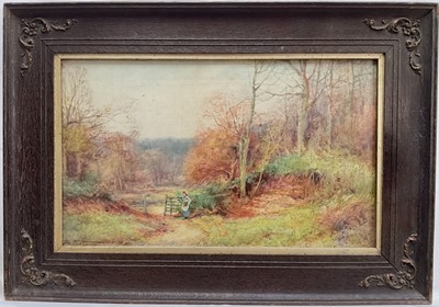 Lot 73 - Sylvester Stannard (1870-1951) watercolour, figure in autumnal landscape, signed, 25cm x 41cm, glazed frame