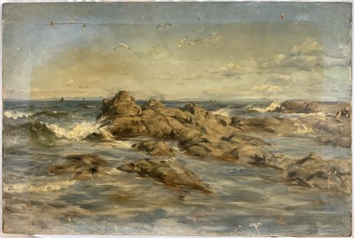 Lot 48 - Manner of Henry Moore (1831-1895) oil on canvas, Coastal scene, apparently unsigned, 61cm x 91cm, unframed