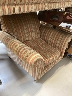 Lot 5345 - Good quality modern two seater settee with striped upholstery, 170cm wide, 92cm deep, together with a matching armchair (2)