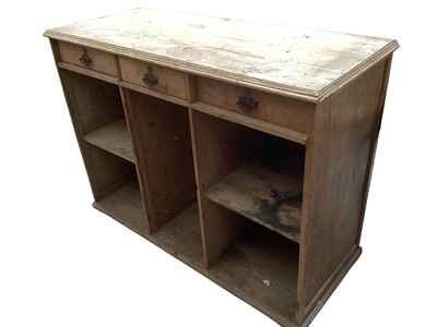 Lot 5348 - Antique pine unit with three drawers and shelves below, 124cm wide, 51cm deep, 91cm high