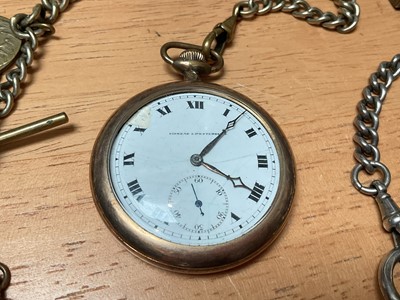 Lot 34 - Two Victorian silver pocket watches, silver watch chain, silver cigar cutter, and a gold plated pocket watch on chain