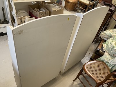 Lot 5373 - Pair of hand painted dwarf waterfall bookcases, with open graduated shelves and drawer below