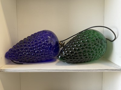 Lot 5209 - Two quirky grape form coloured glass lanterns