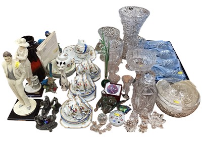 Lot 5207 - Collection of china, glass and ornaments to include Swarovski Crystal ornaments, paperweights, 1930s Aynsley tea set, cut glass vases, etc