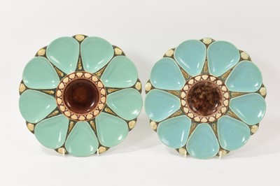 Lot 13 - Pair of Victorian Minton majolica glazed oyster plates with nine wells