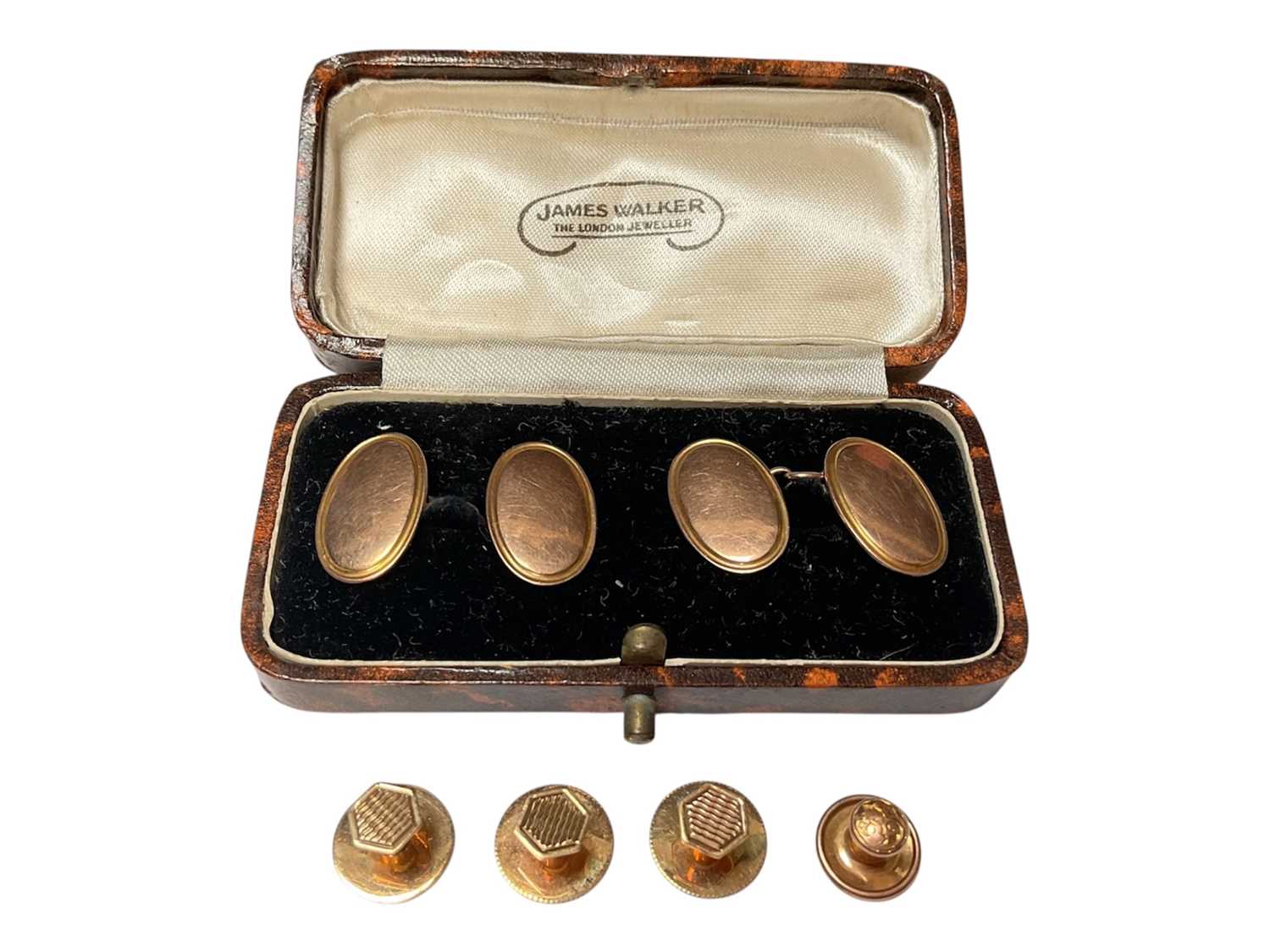 Lot 15 - Pair of 9ct rose gold cufflinks and four 9ct gold dress studs