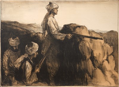 Lot 1151 - *Gerald Spencer Pryse (1882-1956) coloured lithograph, Scenes of the Empire series 1924, Indian Frontier, signed lower right, 90cm x 125cm, unframed