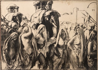 Lot 1153 - *Gerald Spencer Pryse (1882-1956) monochrome lithograph, Scenes of the Empire series 1924, No. 4, signed and inscribed lower right, 92cm x 126cm, unframed