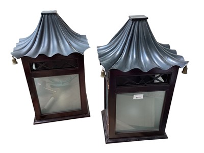 Lot 5152 - Pair of Georgian style 'Chinese' lantern wall lights with painted pagoda tops, frosted glazed panels, 51cm tall