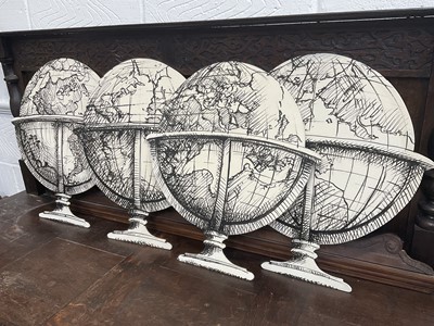 Lot 5165 - Set of four stylish hand painted dummy boards, in the form of globes