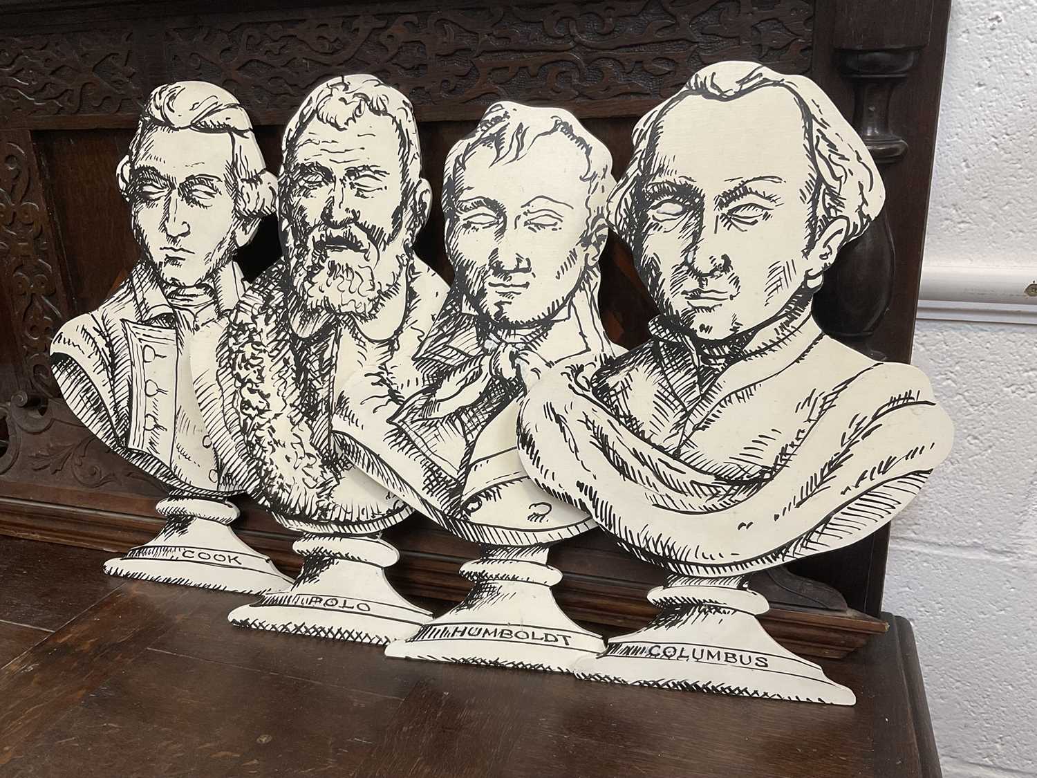 Lot 5166 - Set of five stylish hand painted dummy boards, in the form of busts of explorers