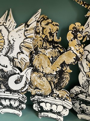 Lot 5169 - Set of four stylish hand painted dummy boards, in the form of busts of heraldic beasts