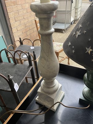 Lot 5172 - Five decorative lamps, with marbled wooden bases, the tallest (including shade) 87cm