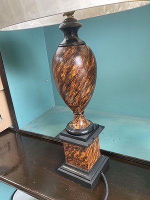 Lot 5172 - Five decorative lamps, with marbled wooden bases, the tallest (including shade) 87cm