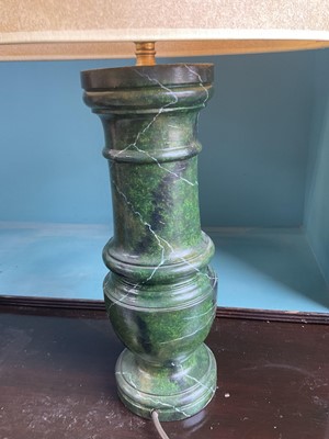 Lot 5172 - Five decorative lamps, with marbled wooden bases, the tallest (including shade) 87cm
