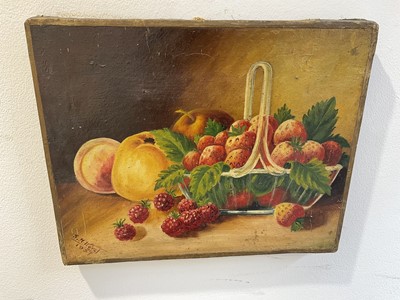 Lot 5174 - J H Ward, naive oil on canvas still life, 26 x 33cm and another oil of a country house (2)