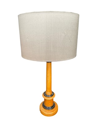 Lot 5180 - Good quality large turned oak table lamp, with shade, total height 92cm