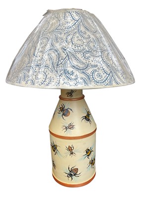 Lot 5181 - Quirky hand painted table lamp, decorated with bees, with shade, total height 44cm