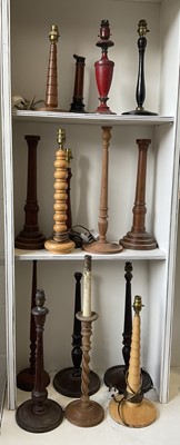 Lot 5201 - Good group of hand turned wooden lamp bases (15)