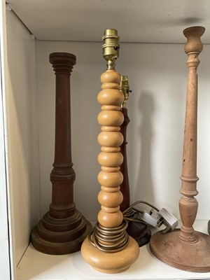 Lot 5201 - Good group of hand turned wooden lamp bases (15)