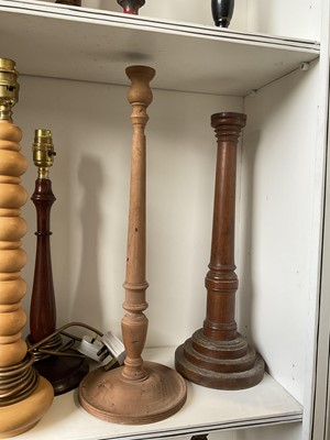 Lot 5201 - Good group of hand turned wooden lamp bases (15)