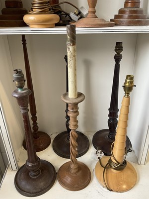 Lot 5201 - Good group of hand turned wooden lamp bases (15)