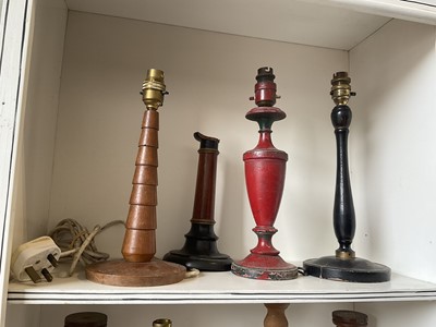 Lot 5201 - Good group of hand turned wooden lamp bases (15)