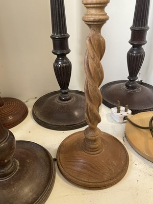 Lot 5201 - Good group of hand turned wooden lamp bases (15)