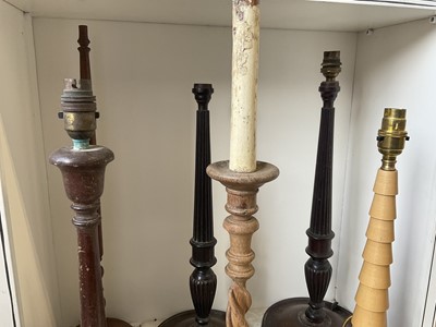 Lot 5201 - Good group of hand turned wooden lamp bases (15)