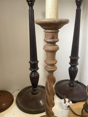 Lot 5201 - Good group of hand turned wooden lamp bases (15)