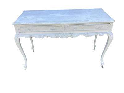 Lot 5366 - Antique white painted pine side table with cabriole legs and original casters