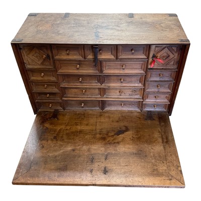 Lot 1389 - 18th century and later Spanish walnut fitted table cabinet, with fall front