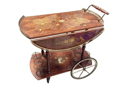 Lot 5376 - Italian style inlaid and brass walnut drinks trolly