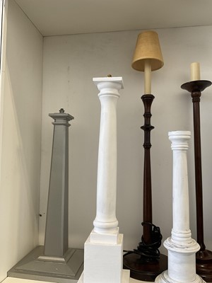 Lot 5225 - Collection of turned wooden lamp bases, the largest with marbled finish, 66cm high (7)