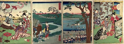 Lot 259 - Four Japanese woodblock prints, 35 cm x 24cm, unframed