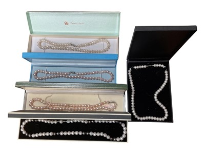 Lot 115 - Five cultured pearl single string necklaces