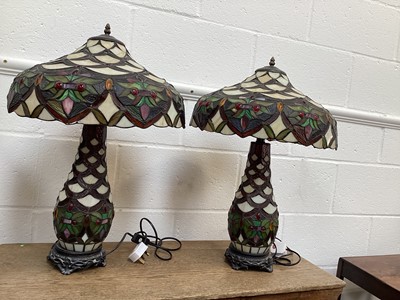 Lot 5282 - Pair of Tiffany style stained glass lamps